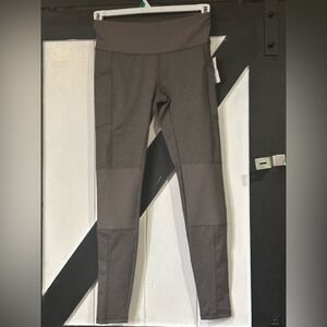 High-Rise Ribbed Panel Leggings - Grey